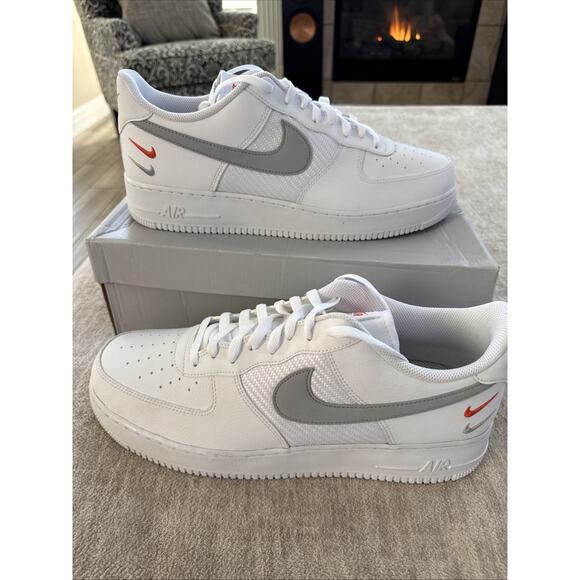 NEW Nike Air Force 1  Nike Air Force 1 \'07 White Wolf Grey Picante Red Shoe FD0666-100 Men\'s Size 14